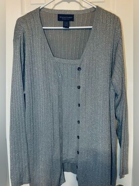 Silver Ribbed Cardigan Set - Women's Sweater